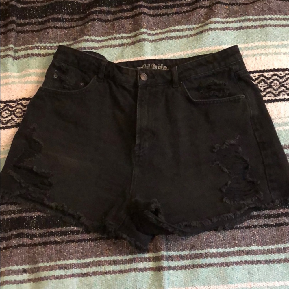 High waist black denim shorts